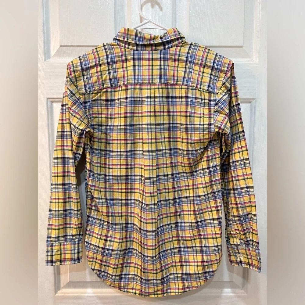 Ralph Lauren Button Front Shirt Youth Sz 14 Yellow Plaid Boys Long Sleeve Preppy